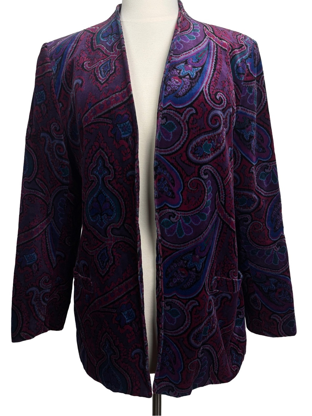 Purple Velvet Paisley Blazer Sz M Collarless Whimsigoth Witchy Dark Romantic
